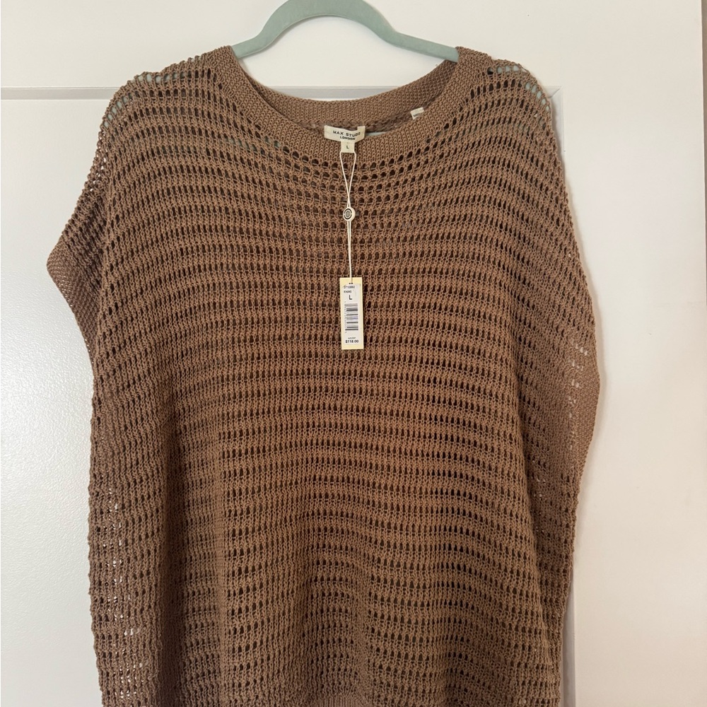 Max Studio Tan Open Weave Knit Top